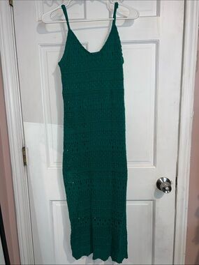 Source Unknown Teal Crochet Maxi Dress